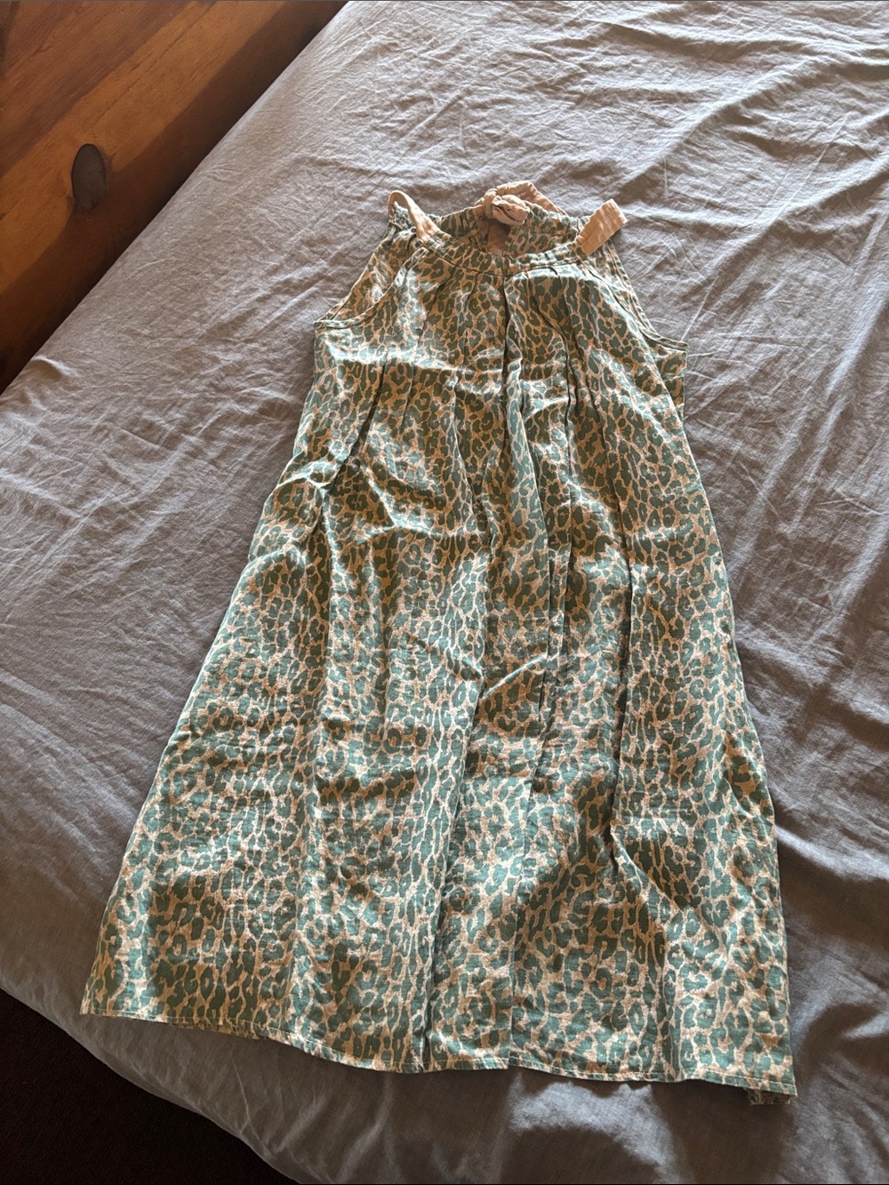 Sleeveless Asymmetrical Animal-Print Dress in Green